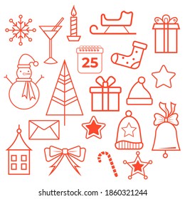 Christmas flat icons, element for patterns, cards, apps stickers, vector background