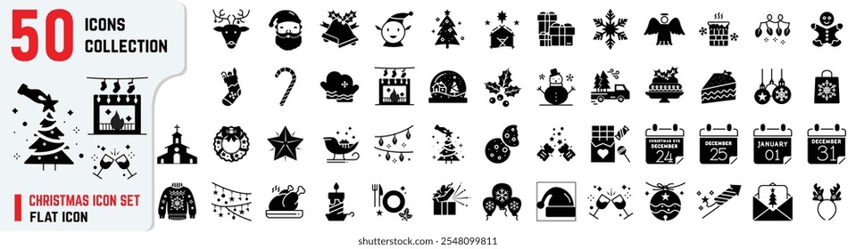 
Christmas flat icons – Holiday, Winter, and Celebration Design Elements, Festive Christmas Eve fill icons
