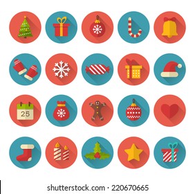 Christmas Flat Icons With Long Shadow Effect