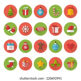Christmas flat icons with long shadow effect