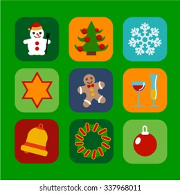 Christmas flat icons. Set of flat design elements for Christmas. Ideal for greeting card, poster and web template. Easy editing format.