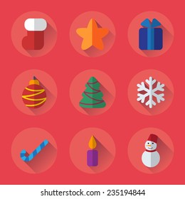 Christmas flat icons set for mobile or web site applications 