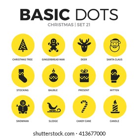 Christmas flat icons set with christmas tree, bauble form and santa claus form isolated vector illustration on white