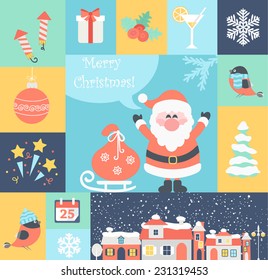 Christmas flat icons set. Vector illustration.