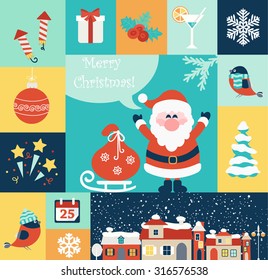 Christmas flat icons set. Vector illustration.