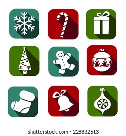 christmas flat icons with christmas tree