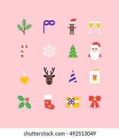 Christmas flat icons. Vector collection of christmas isolated symbols for your design.