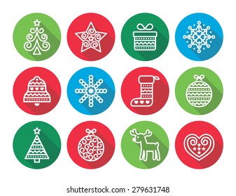 Christmas flat icons icons - Xmas tree, present, reindeer 
 
