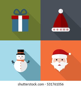 Christmas Flat Illustration Set. Long Shadow Icons