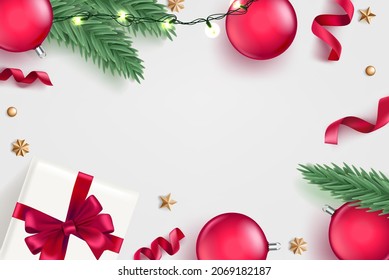 Christmas flat lay background with holiday elements 