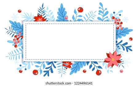 Christmas flat lay design with gift boxes.  Wrapping paper or fabric. Christmas and new year element, poster for your design. Elegant template for prints. Vector Floral Background. 