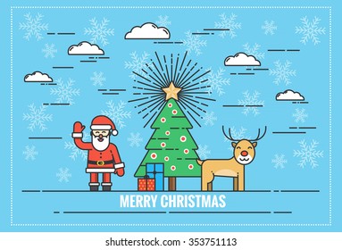 Christmas flat line design concept for greeting card, web banner, marketing material and. Vector Illustration