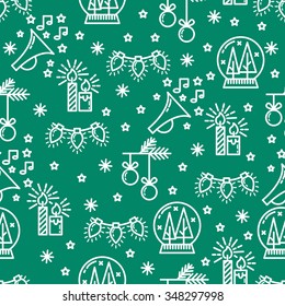 Christmas flat line design pattern.Vector abstract Line background for design and decoration textile, covers, package, wrapping paper.