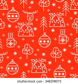 Christmas flat line design pattern.Vector abstract Line background for design and decoration textile, covers, package, wrapping paper.