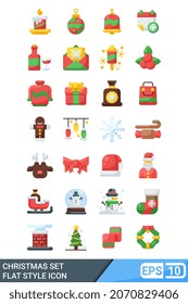 Christmas flat line style icon set. Vector illustration for graphic design, website, app. EPS 10