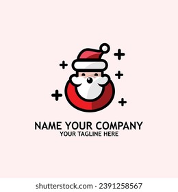 christmas flat logo with santa claus