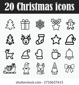 Christmas flat  set, Thin line editable stroke icons, and vector illustration, icon set of Christmas