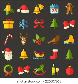 Christmas flat vector icons set 
