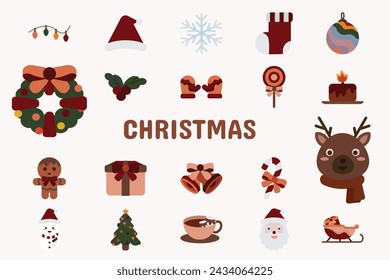 Christmas Flat Vector Illustration Icon Sticker Set Design Materials