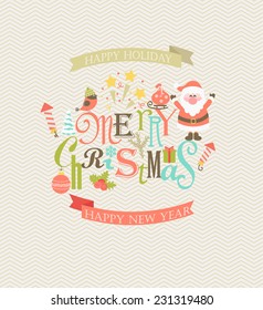 Christmas flat vector illustration. A set of flat design elements with a stylish inscription merry Christmas.