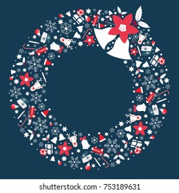 Christmas flat wreath blue composition