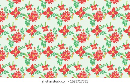 Christmas floral antique pattern, with leaf and red flower elegant drawing.