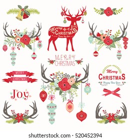 Christmas Floral Antlers Elements