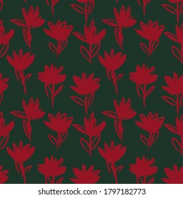 Christmas Floral brush strokes seamless pattern background for fashion prints, graphics, backgrounds and crafts