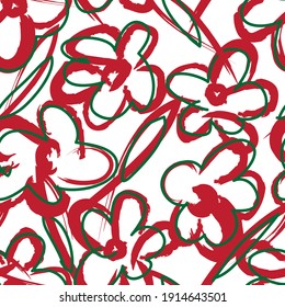 Christmas Floral brush strokes seamless pattern background for fashion prints, graphics, backgrounds and crafts