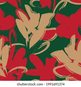 Christmas Floral brush strokes seamless pattern background for fashion prints, graphics, backgrounds and crafts