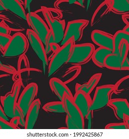 Christmas Floral brush strokes seamless pattern background for fashion prints, graphics, backgrounds and crafts