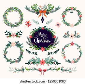 Christmas floral collection with seasonal wreaths and decorative bouquets