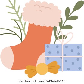 Christmas Floral Decoration With Gifts Vector Illustration