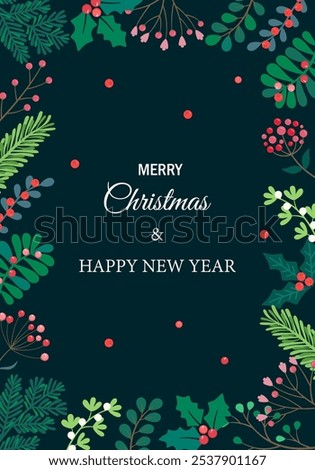 Christmas floral flowers and botanic background . Vector illustration vertical poster.