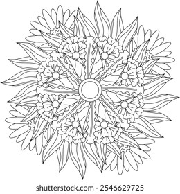 Christmas Floral Geometric Intricate Detailed Mandala Adult Coloring Page Intricate Circular Pattern Zentangle