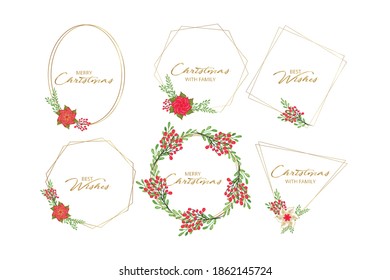 Christmas floral golden frame -white background

