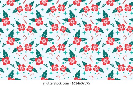 Christmas floral pattern background, with beautiful leaf and flower design.