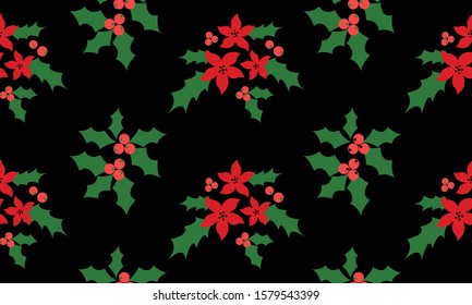 Christmas floral pattern background, red flower ornate.