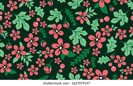 Christmas floral pattern background, with seamless leaf and flower design.