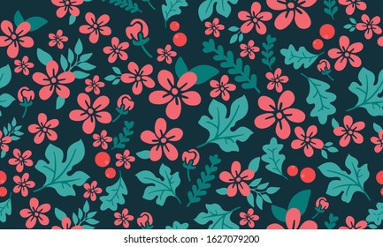 Christmas floral pattern background, with seamless leaf and flower design.