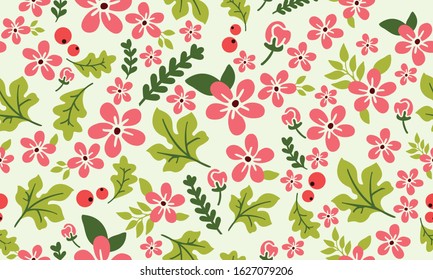 Christmas floral pattern background, with seamless leaf and flower design.