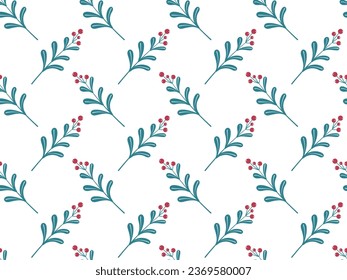 Patrón floral de Navidad sin costuras. Ramas con bayas de invierno de fondo. Planta estacional. Elemento de diseño festivo