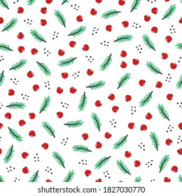 Weihnachtsblumen nahtloses Muster. Handgezeichnete Illustration. Winterurlaub Hintergrund für Tapeten, Textilien, Stoffdesign.