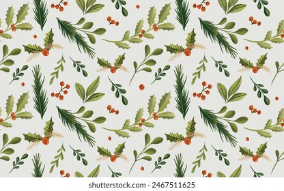 Christmas floral seamless pattern for holiday gift wrap, wallpaper  or textile