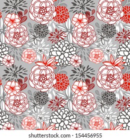 Christmas floral seamless pattern with red and grey flowers