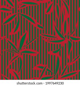 Christmas Floral seamless pattern with striped background for fashion textiles and graphics