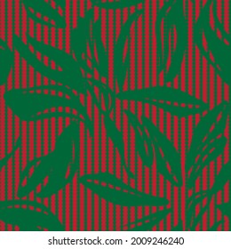 Christmas Floral seamless pattern with striped background for fashion textiles and graphics
