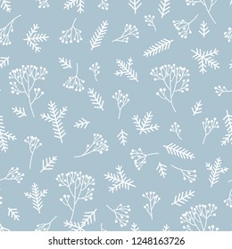 Christmas floral seamless pattern. Winter nature background. Fir tree, spruce branches, berries.