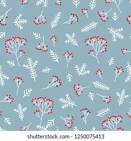 Christmas floral seamless pattern. Winter nature background. Fir tree, spruce branches, berries.