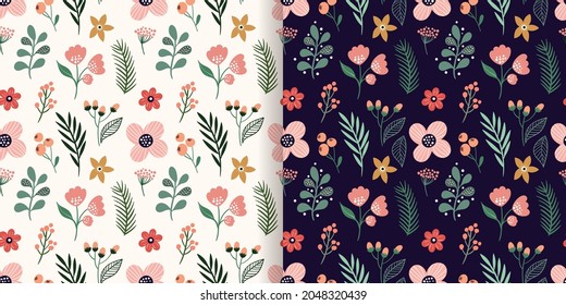 Christmas floral seamless patterns set, winter design